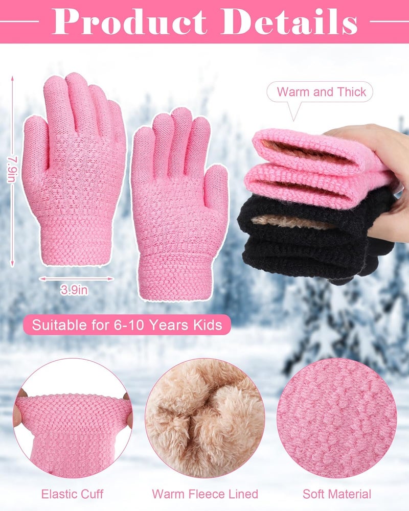 Chuarry 2 Pairs Kids Fleece Lined Gloves Winter Thick Warm Thermal Cable Knit Gloves for 6-10 Years Boys Girls - Image 3